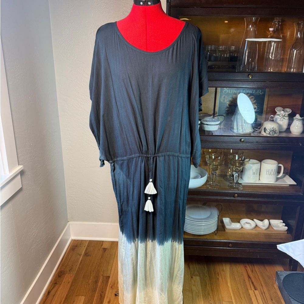 STYLE PARK1 Boho Blue White Ombre Tassel Waist Tie Free Size NWT